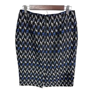 Kasper Womens Pencil Skirt Size 6 Black Blue Geometric‎ Pattern Zipper Closure